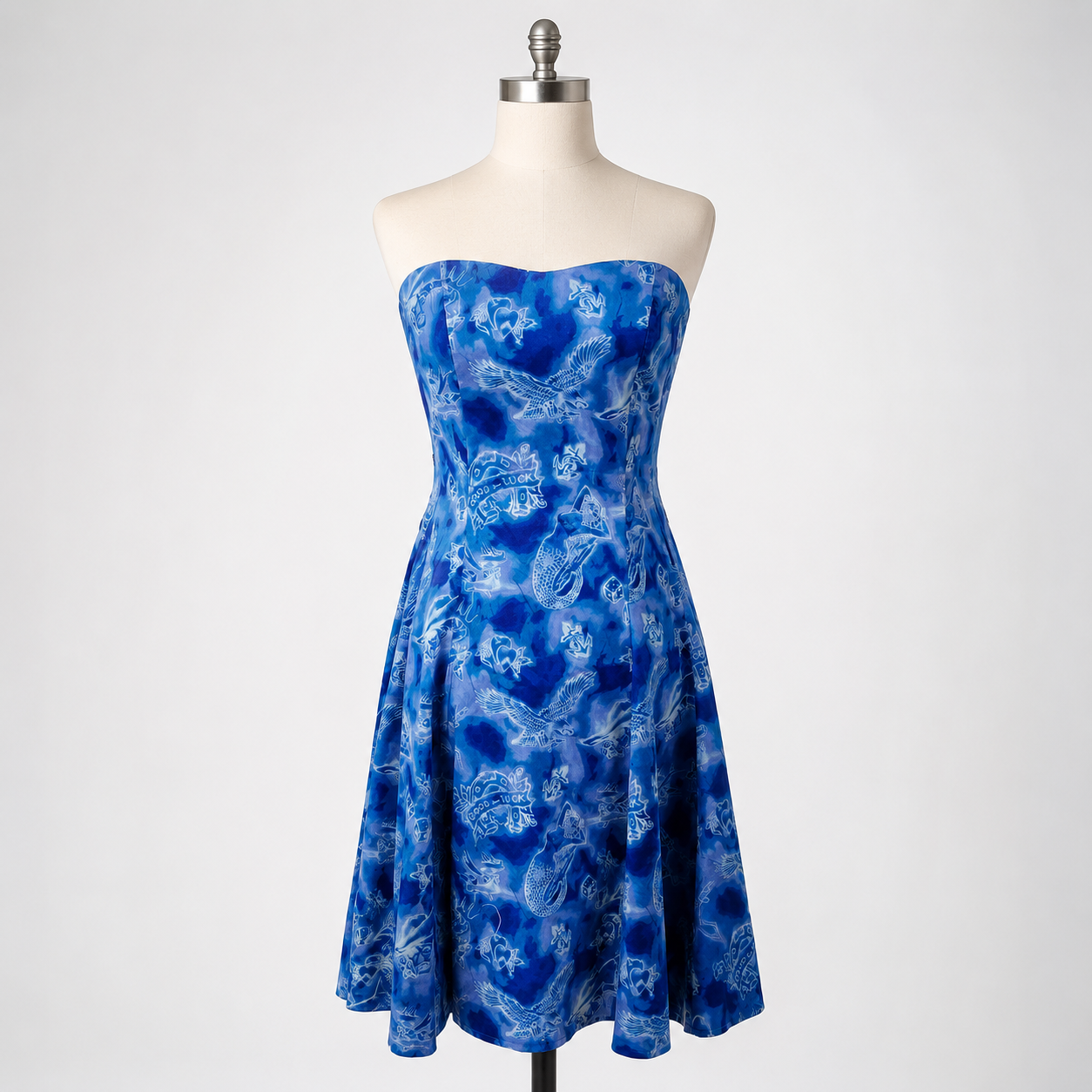 McQ Alexander McQueen for Target blue tattoo-print strapless dress
