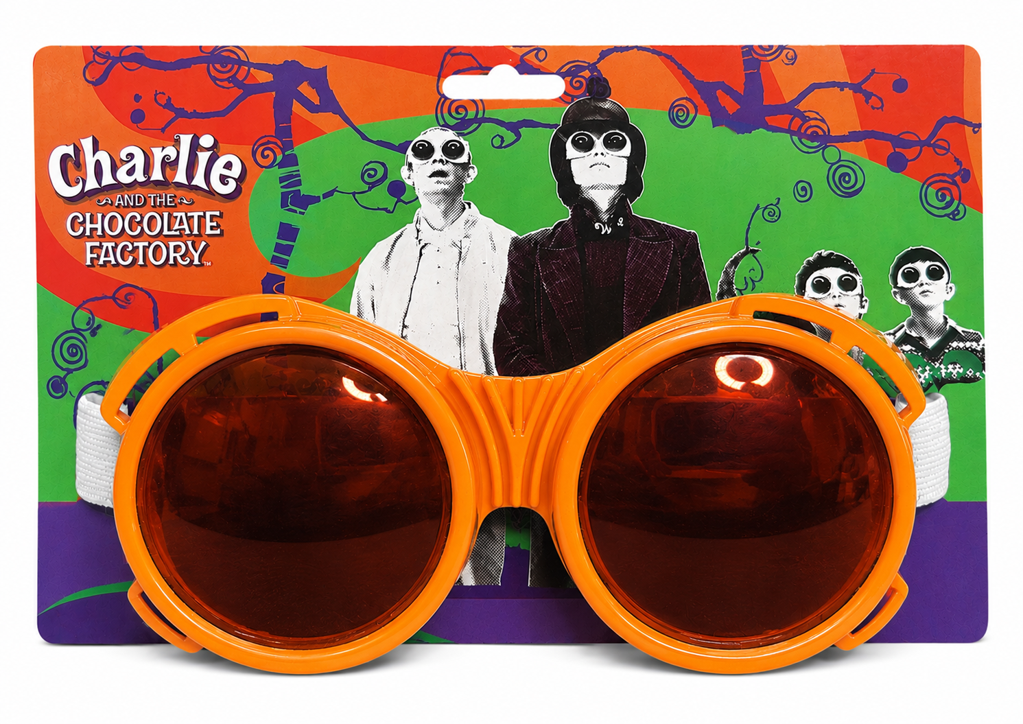 Charlie and the Chocolate Factory orange Wonka goggles on retail card
