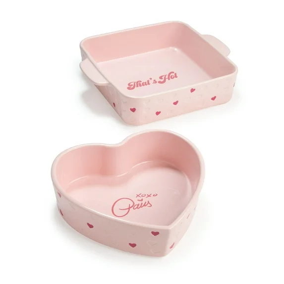 Paris Hilton 2 Piece Ceramic Baker Set Square and Heart Pink