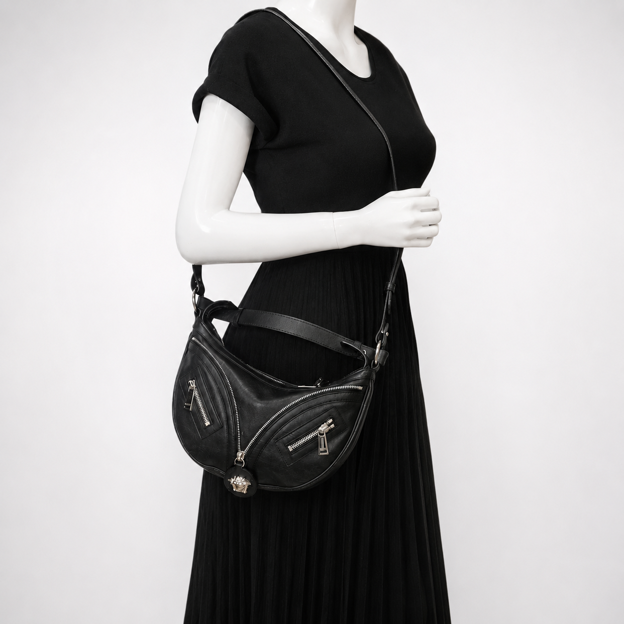 Versace Repeat La Medusa Small Hobo Shoulder Bag Black